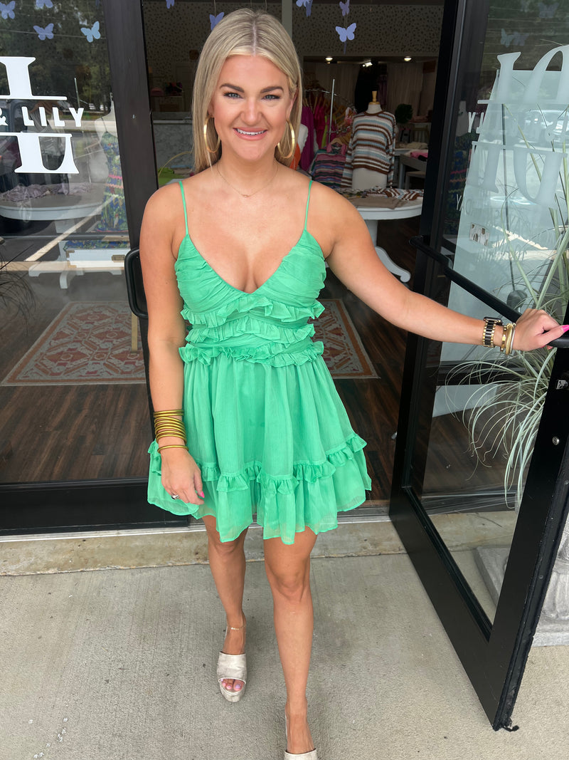 Fresh & Flirty Green Mini Dress