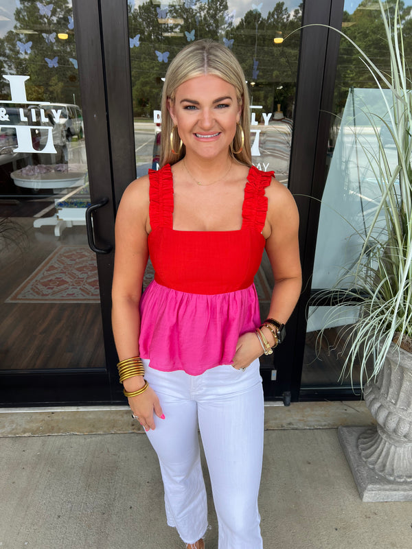 Red/Pink Color Block Top