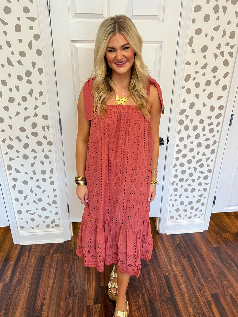 Cinnamon Eyelet Shift Dress