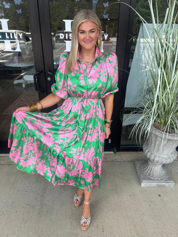 Pink/Green Floral Dress