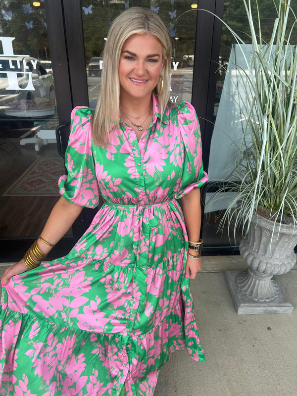 Pink/Green Floral Dress