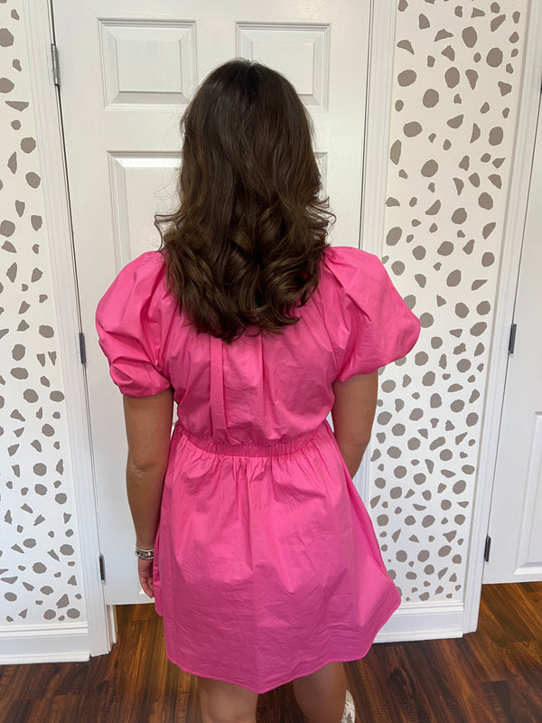 Polly Pink Puff Sleeve Mini Dress