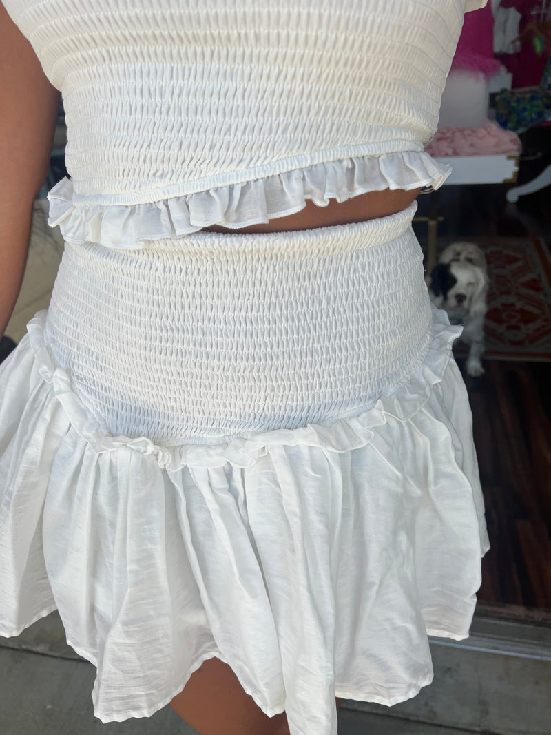 White Smocked Mini Dress
