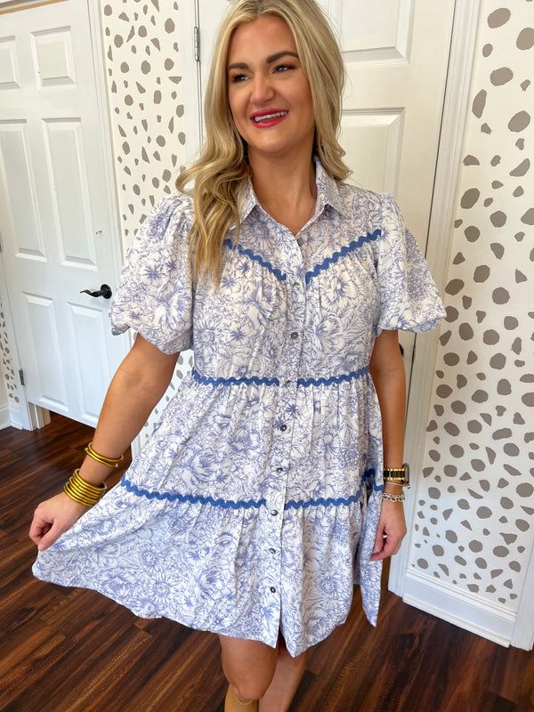 Blue and White Babydoll Dress