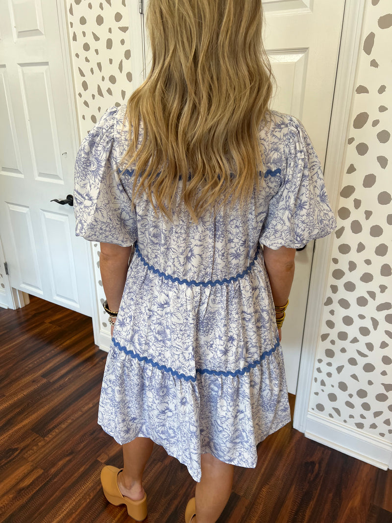 Blue and White Babydoll Dress