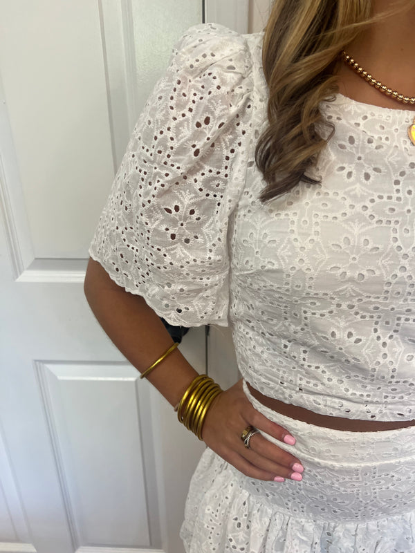 White Eyelet Skirt and Crop Set