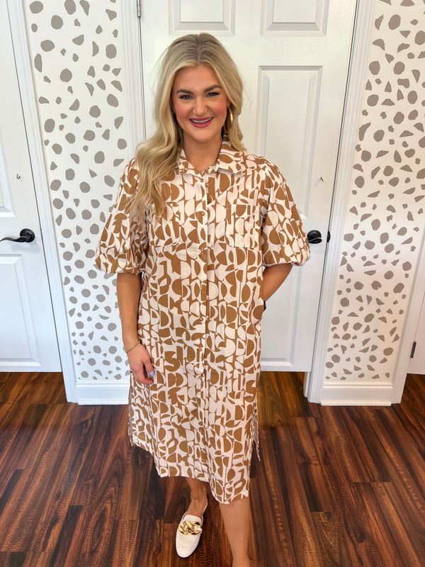 Caramel Pattern Midi Dress