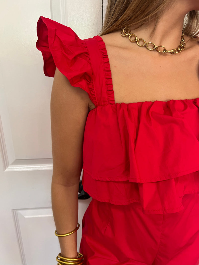 Engine Red Ruffle Romper