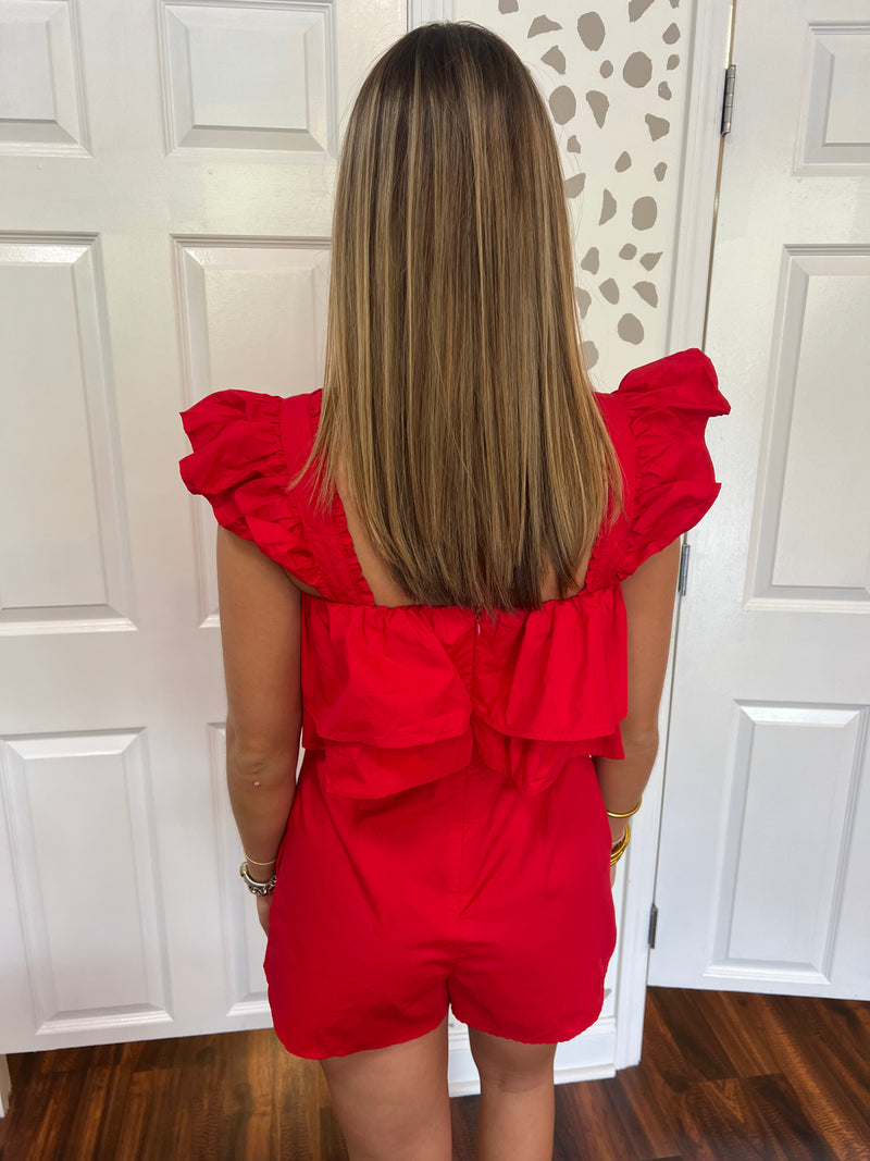 Engine Red Ruffle Romper