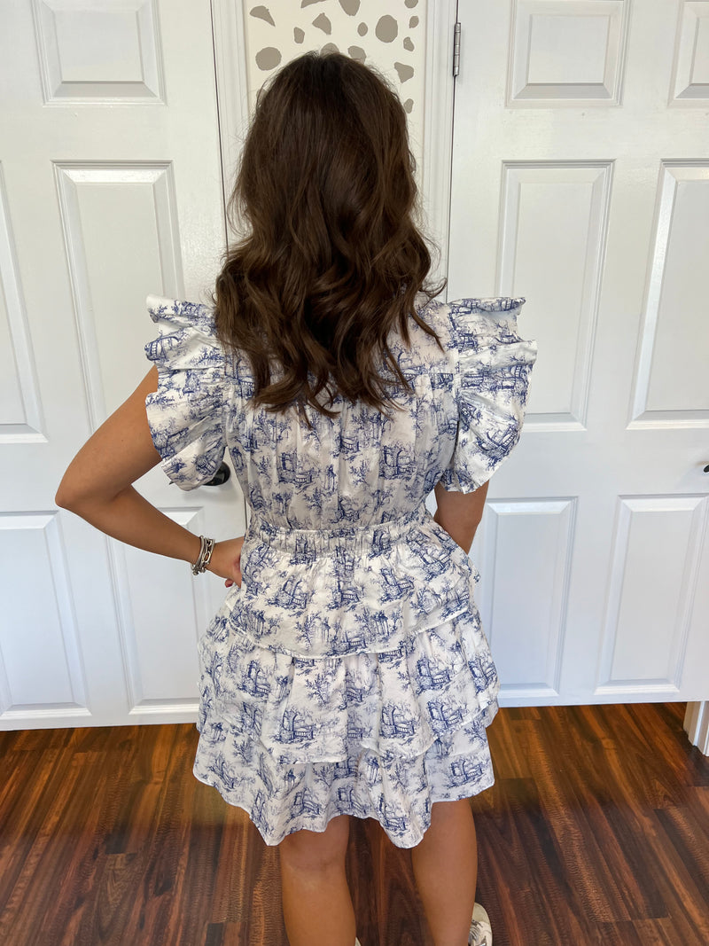 French Toile Ruffle Dress