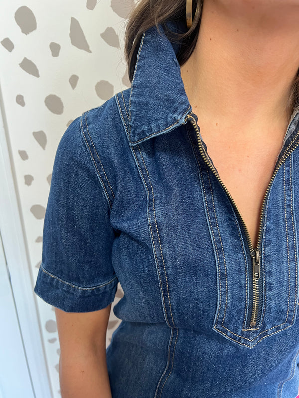 Dark Denim Half Zip Dress