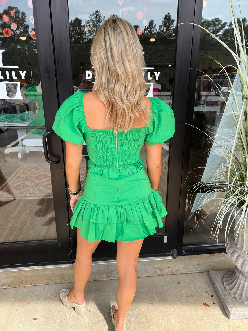 Bright Green Ruffle Mini Skirt
