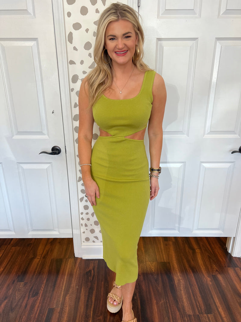 Lime Knit Cut Out Midi Dress