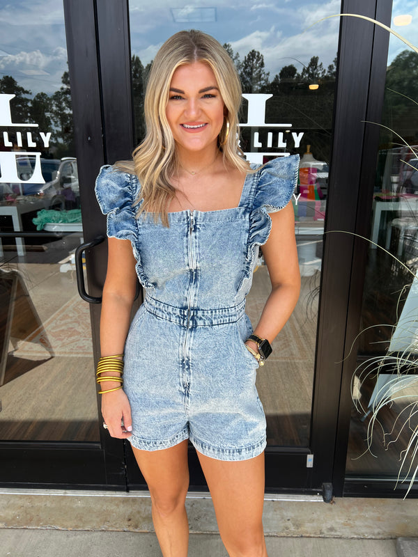 Ruffle Denim Romper