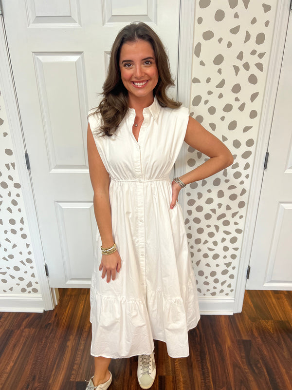 Straight Laced White Midi Dress