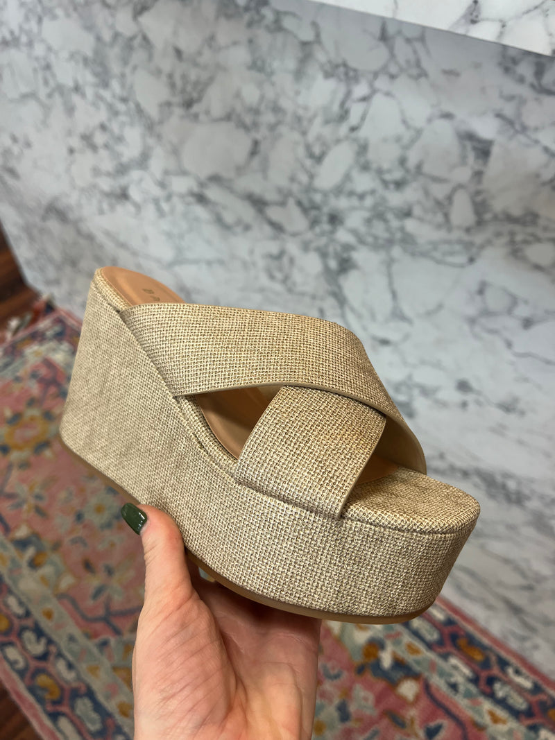 Criss Cross Gold Slide Wedge