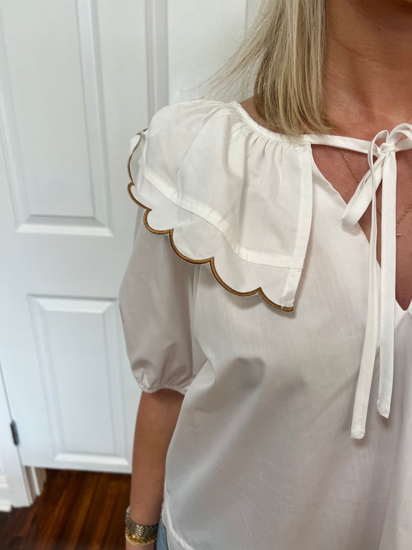 White/Taupe Scalloped Top