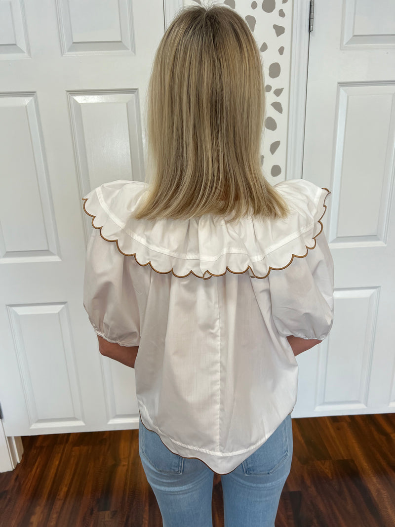 White/Taupe Scalloped Top