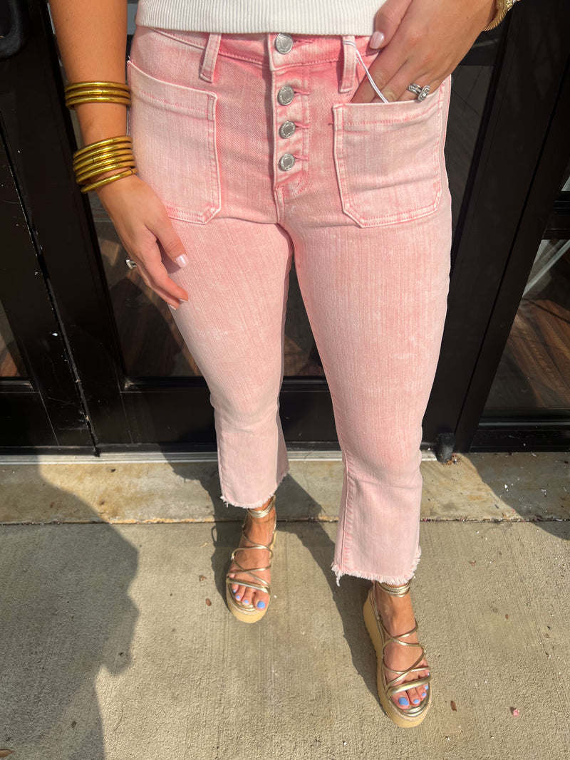 Pink Power Crop Flare Jeans