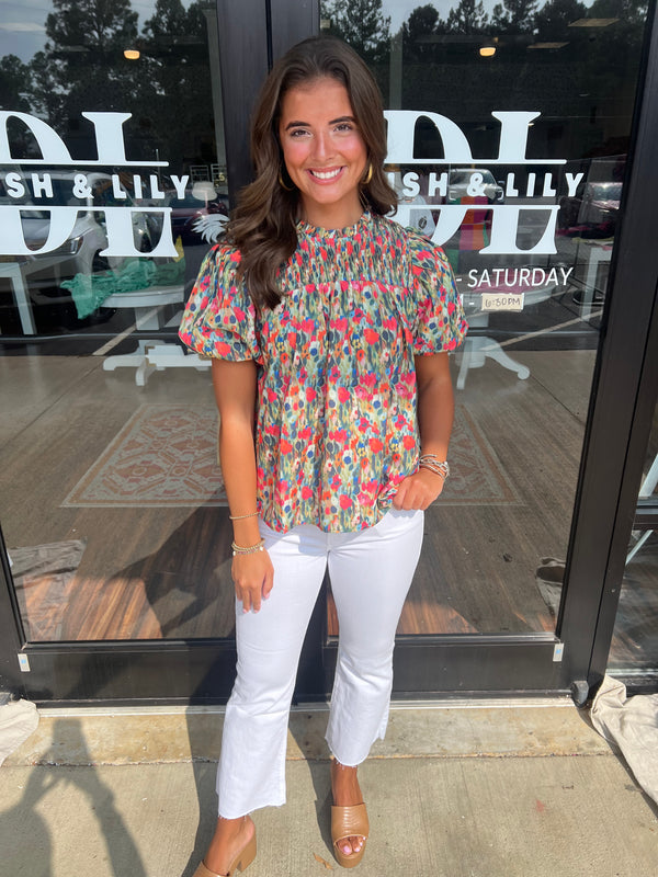Smocked Bubble Sleeve Top