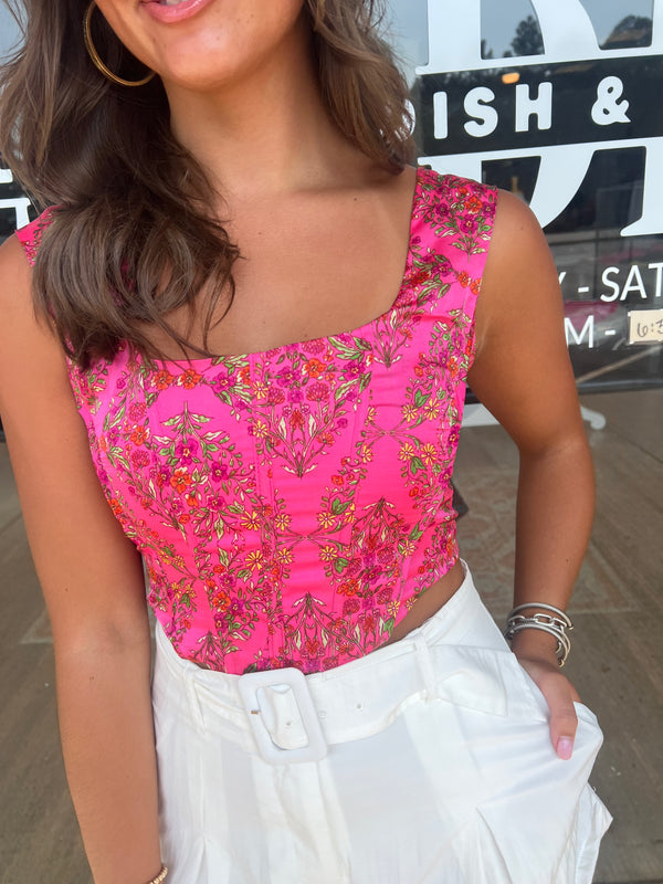 Pink Floral Corset Top