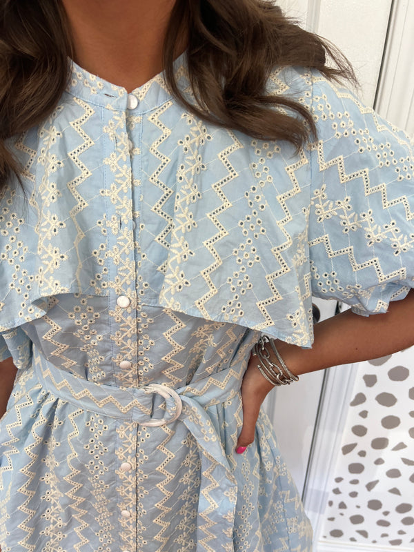 Baby Blue Belted Lace Dress