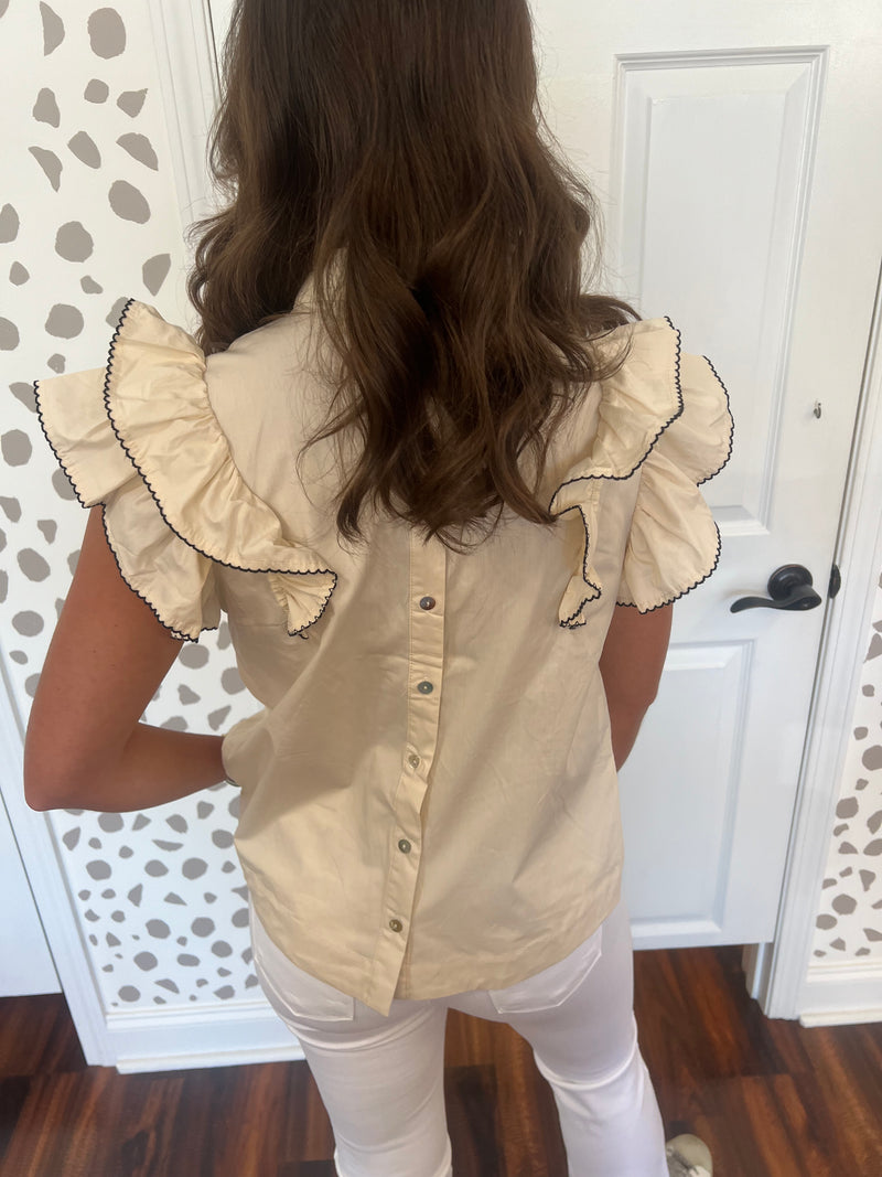 Cream and Black Trim Top