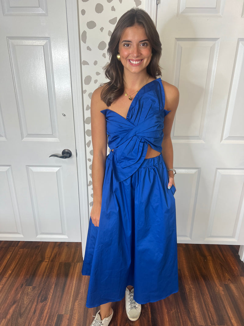 Royal Twist Knot Midi Dress