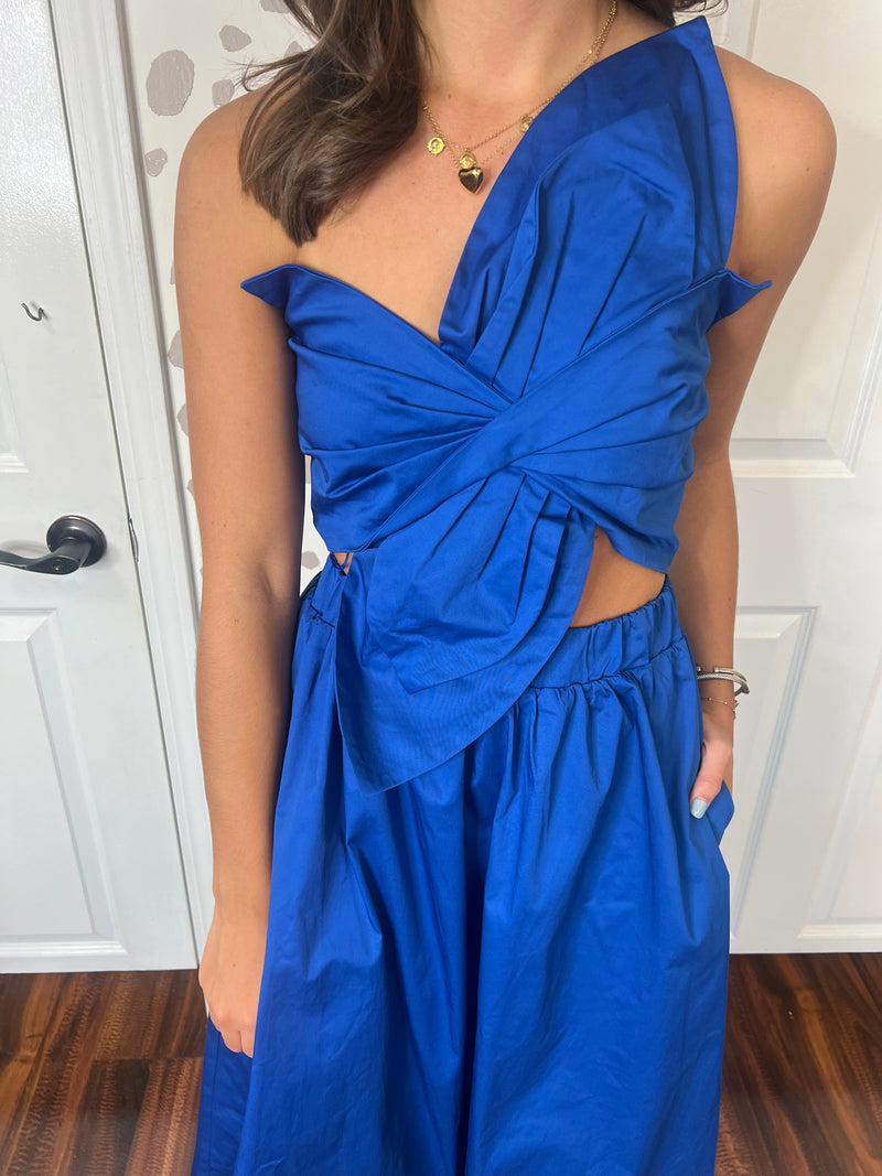 Royal Twist Knot Midi Dress