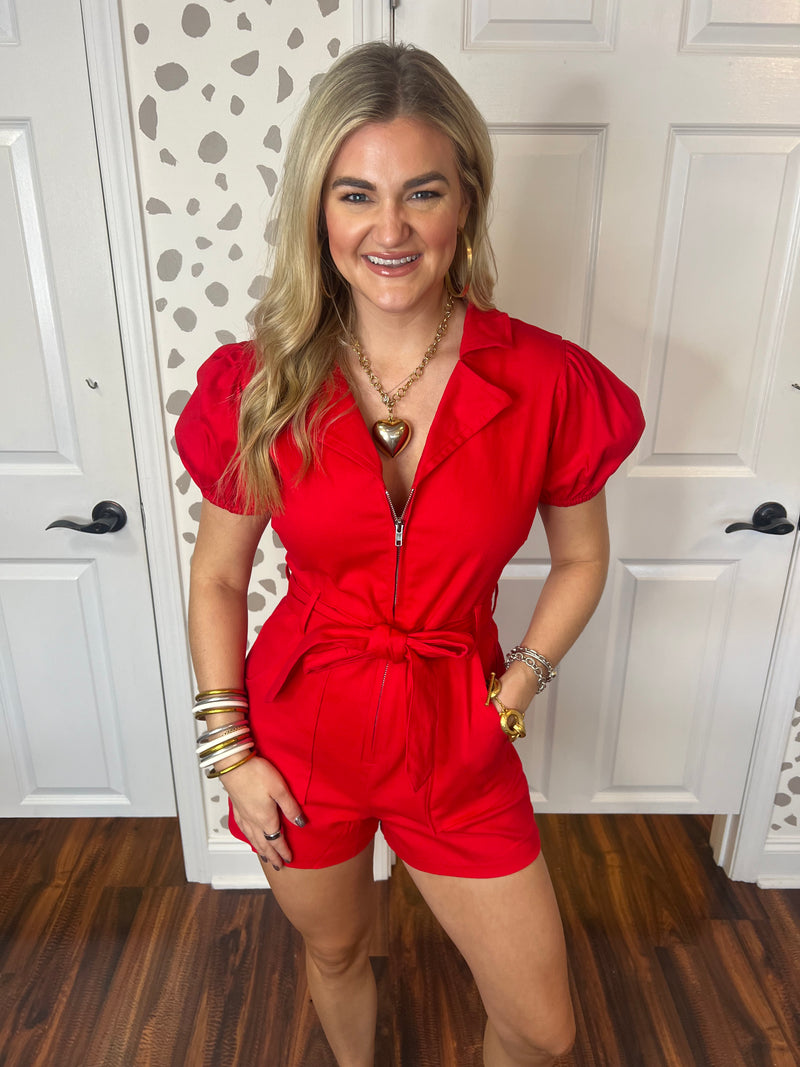 Red Zip Down Romper