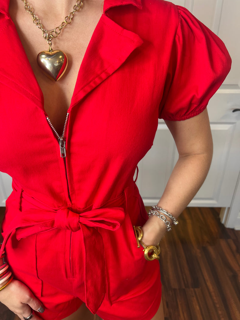 Red Zip Down Romper