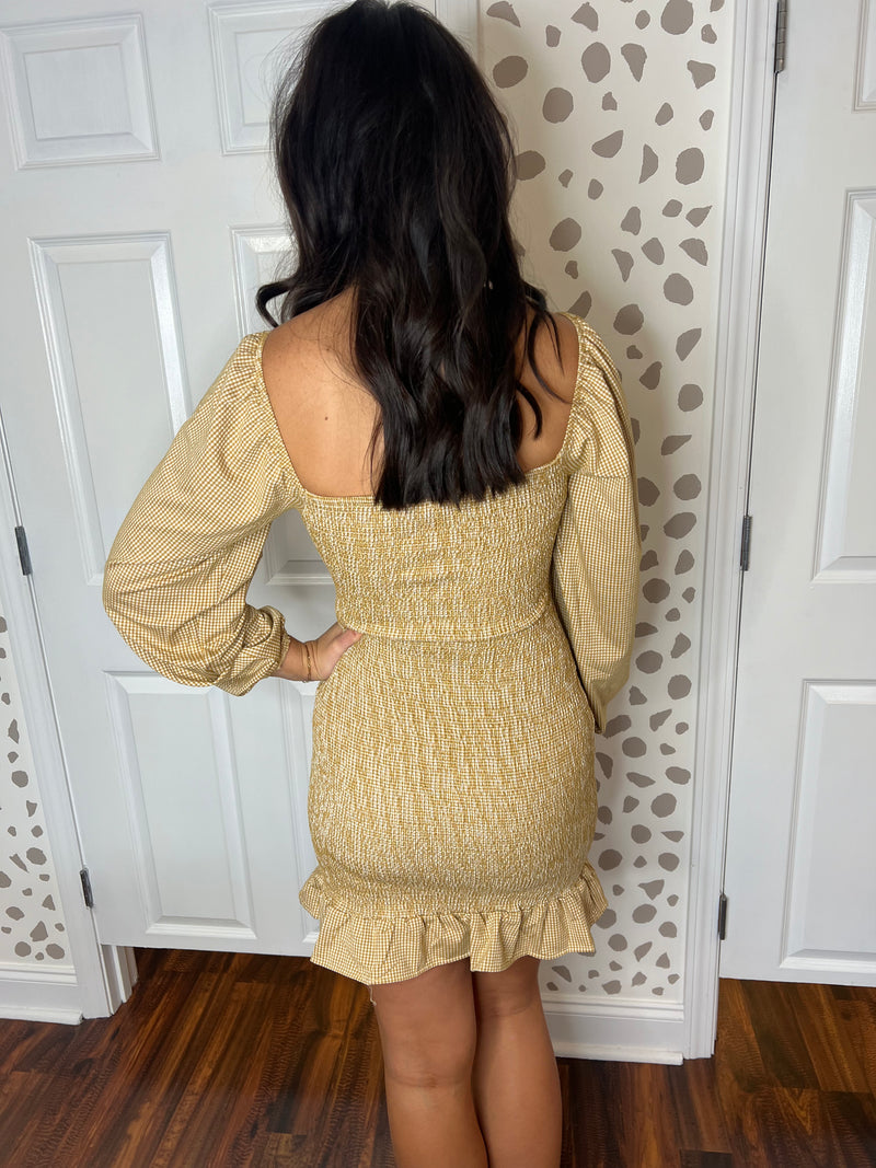 Mustard Check Smocked Dress