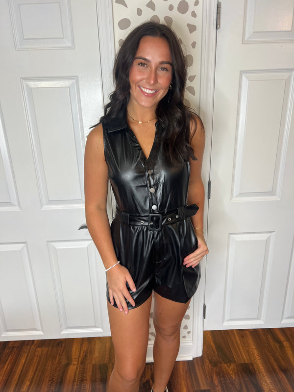 Black Faux Leather Romper