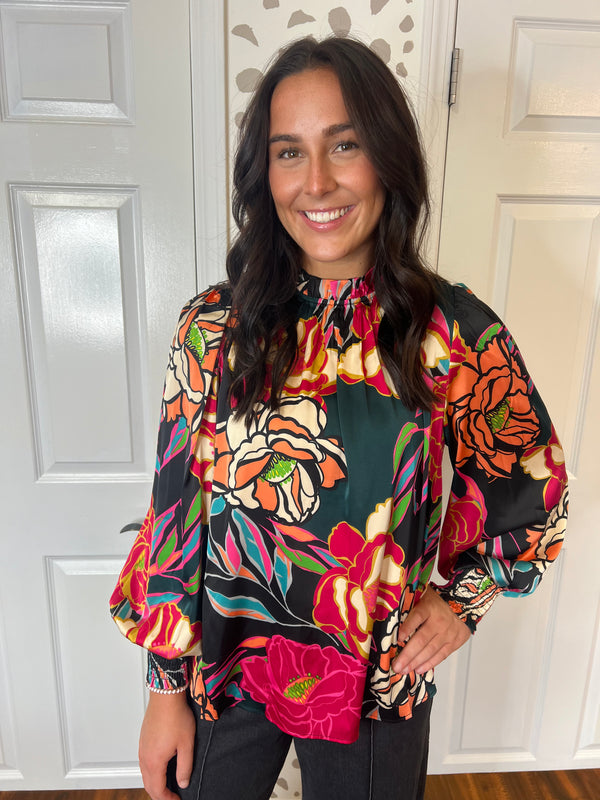 Multi Color Long Sleeve Silk Top