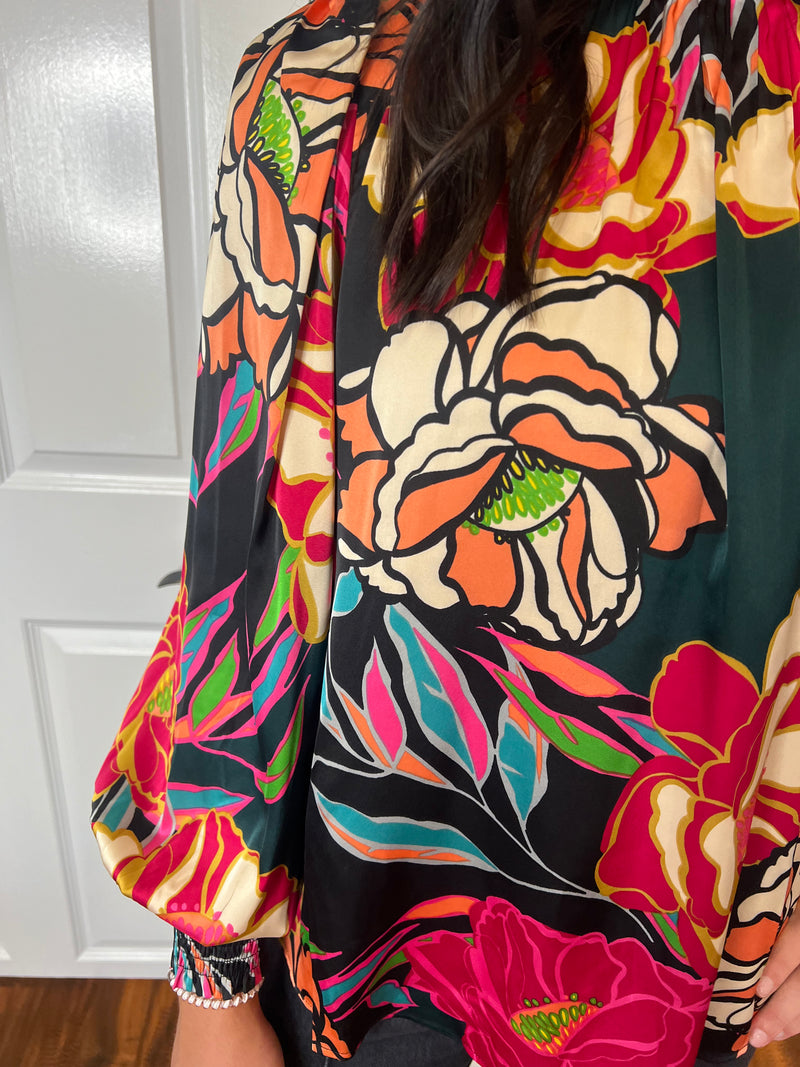 Multi Color Long Sleeve Silk Top