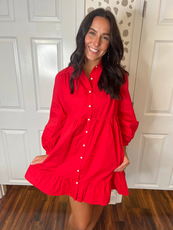 Red Mini Shirt Dress