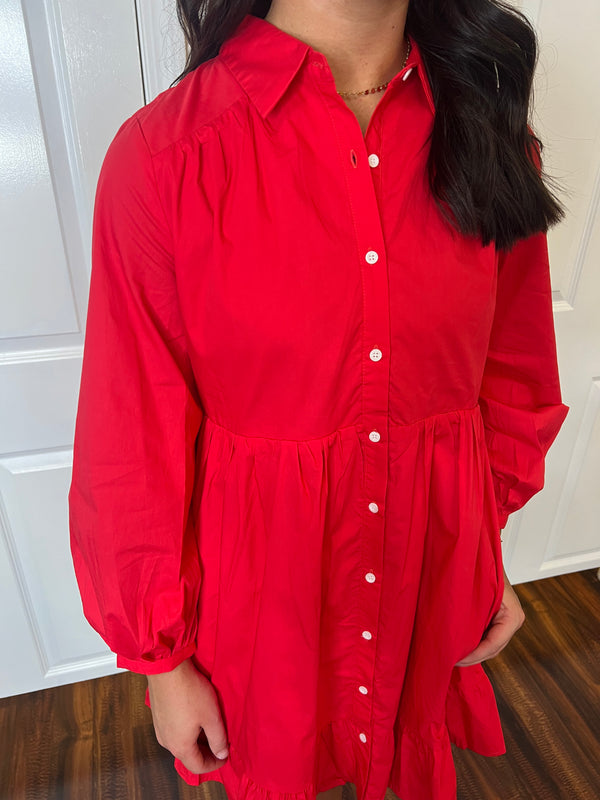 Red Mini Shirt Dress