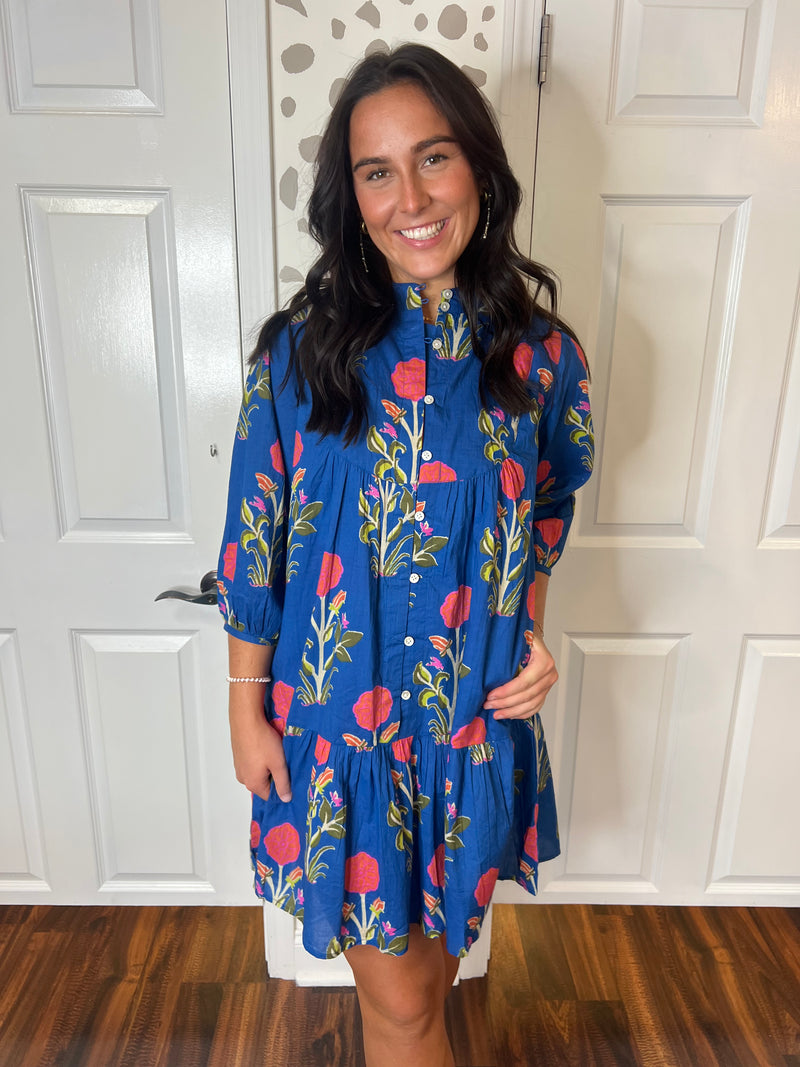 Blue Floral Print Dress