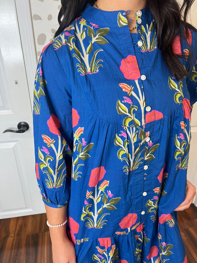 Blue Floral Print Dress