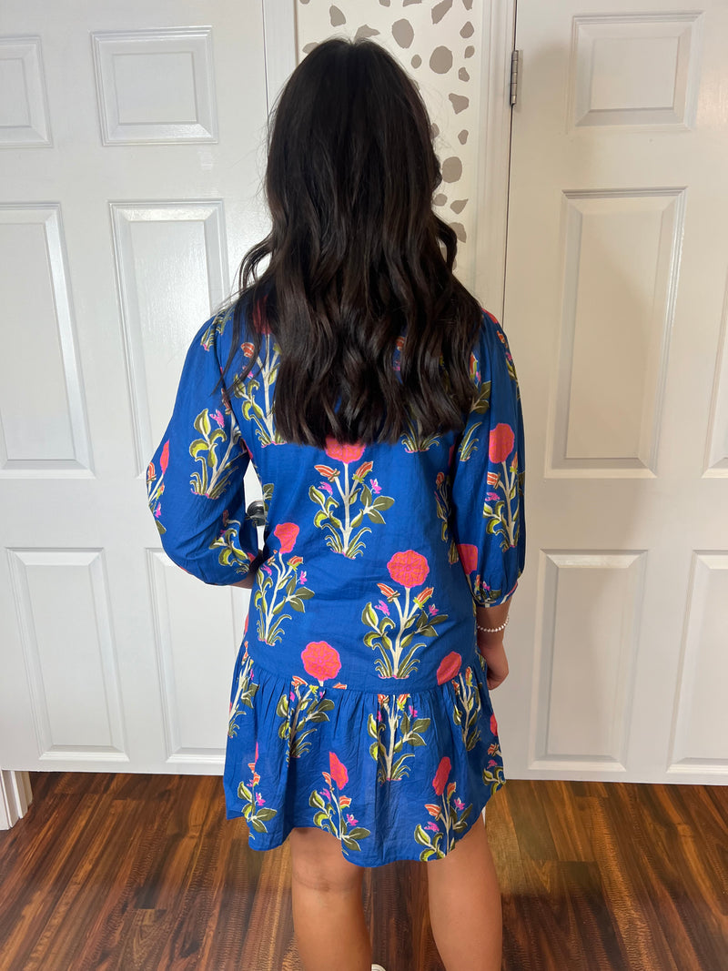 Blue Floral Print Dress