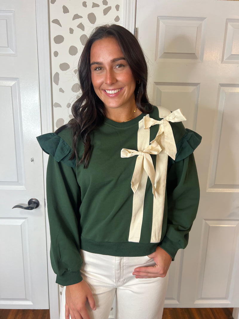 Hunter Green Bow Sweatshirt