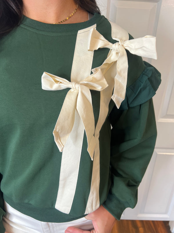 Hunter Green Bow Sweatshirt