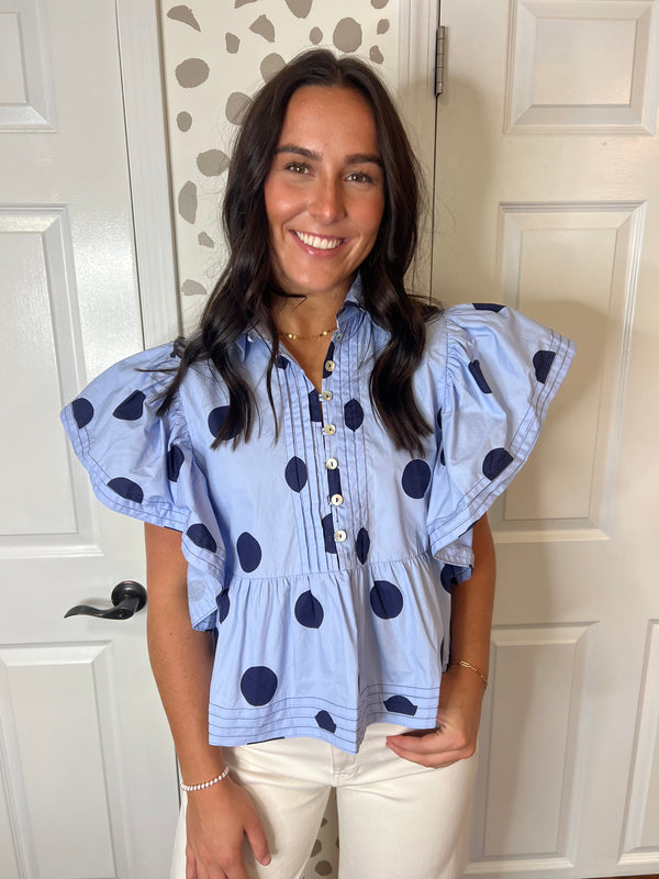 Blue/Navy Polka Dot Top