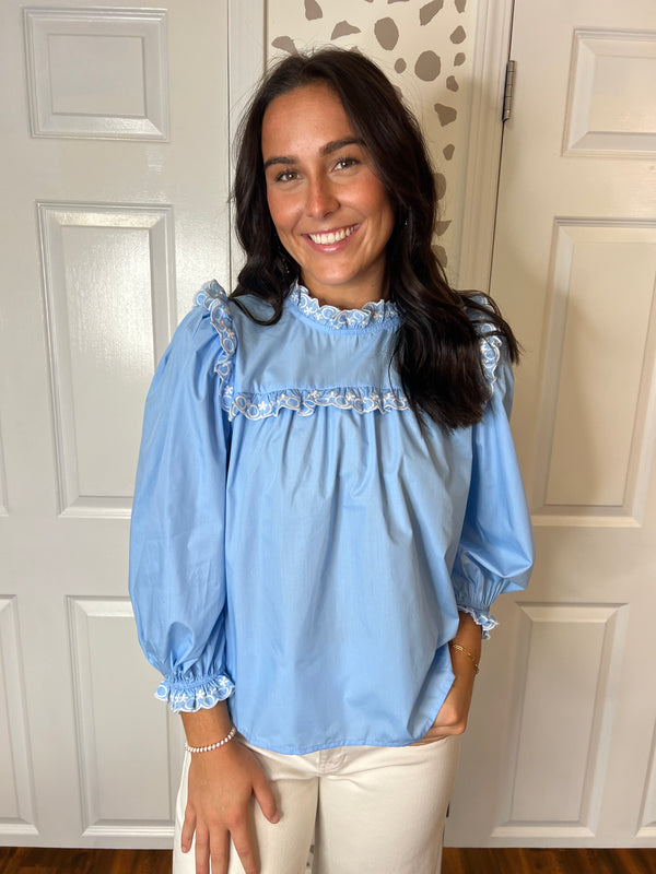 Sky Blue Ruffle Detail Top