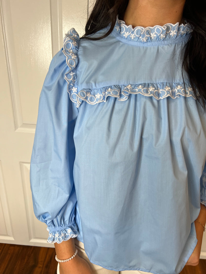 Sky Blue Ruffle Detail Top