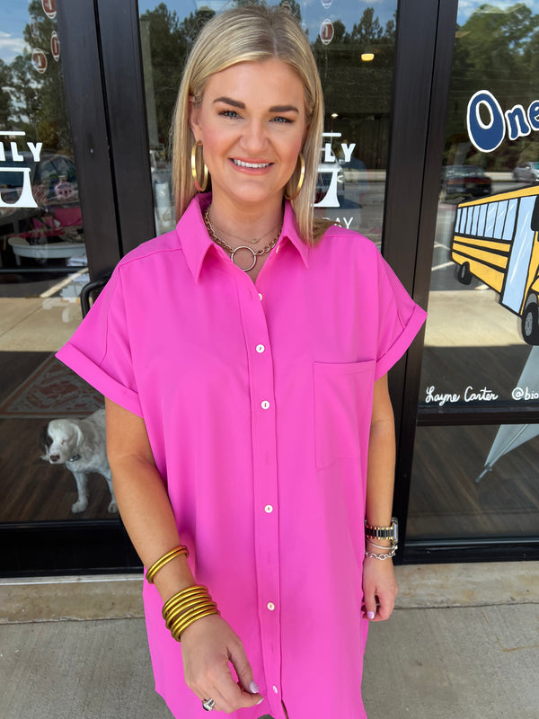 Hot Pink Button Down Dress