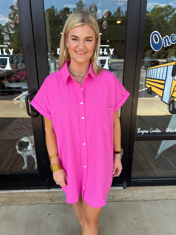 Hot Pink Button Down Dress
