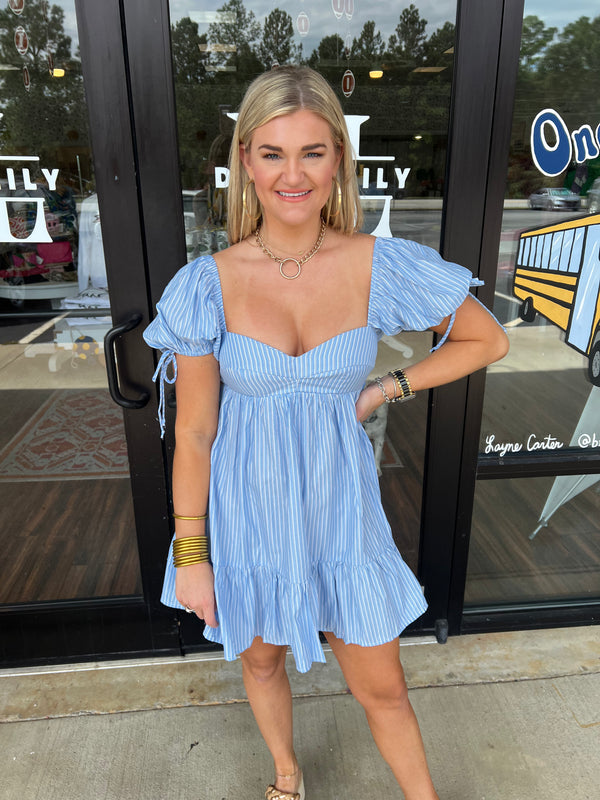 Blue Stripe Combo Mini Dress