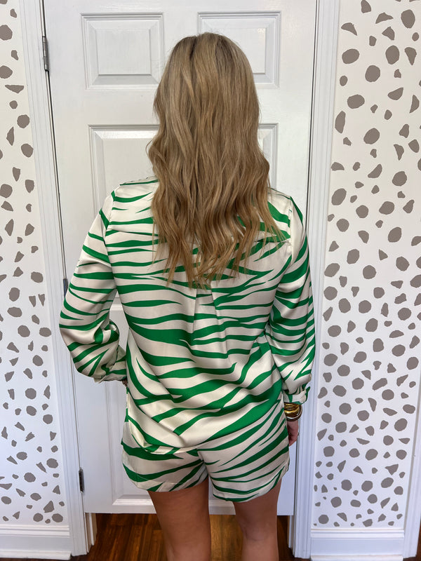 Emerald Zebra Belted Shorts