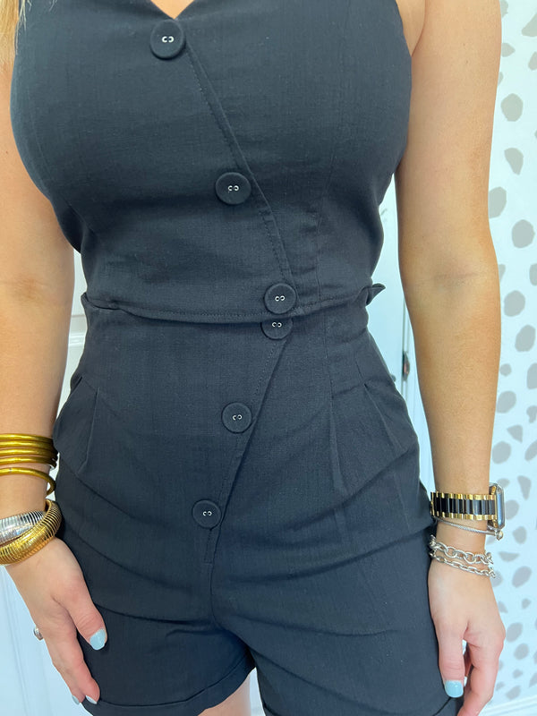 Black Button Shorts